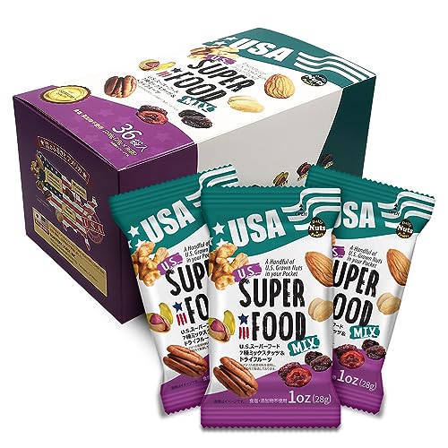 U.S.スーパーフード7種ミックスナッツ 1.008kg(28g x 36袋) 小分けミックスナッツ アメリカ直輸入 素焼き (アーモンド・くるみ・ピーナッツ・ピーカンナッツ・ピスタチオ・レーズン・クランベリー)便利な小分けタイプ